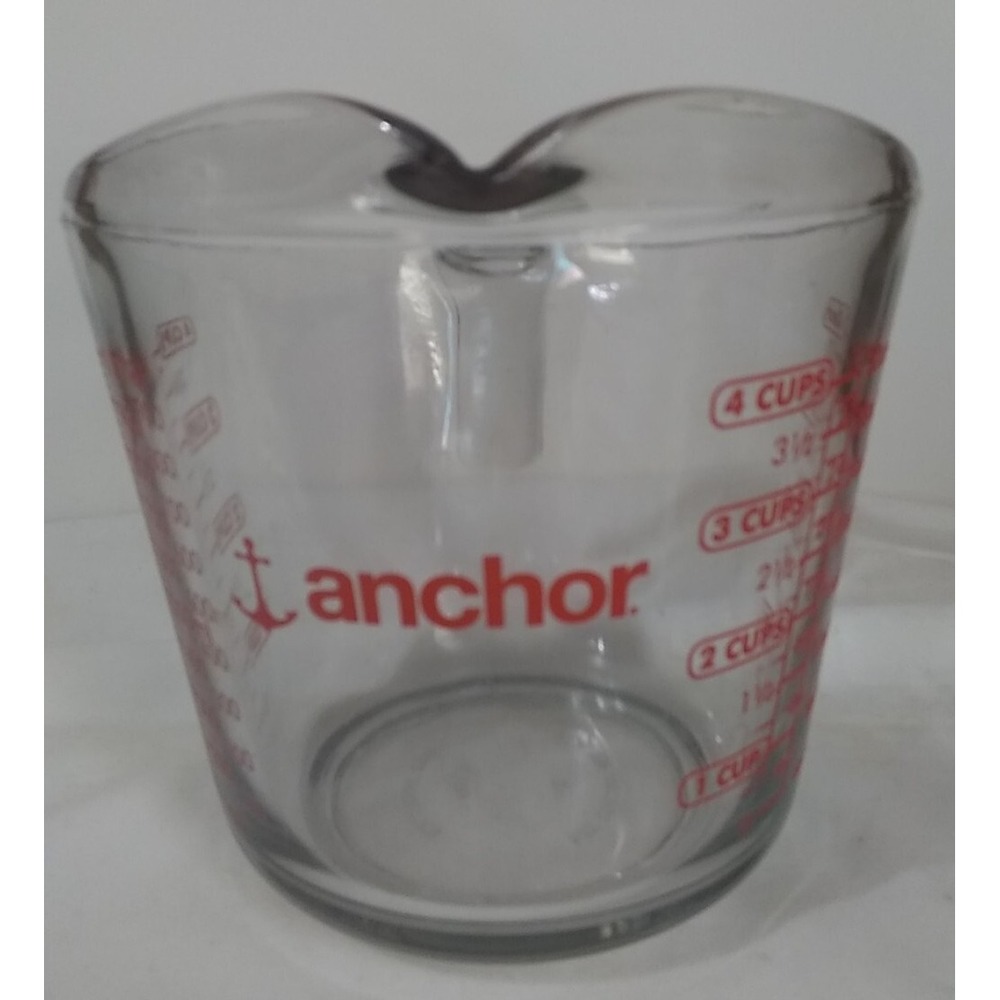 Anchor‎ Glass Measuring Pitcher Cup 4 Cups 1 Quart 1 Litre Red Lettering